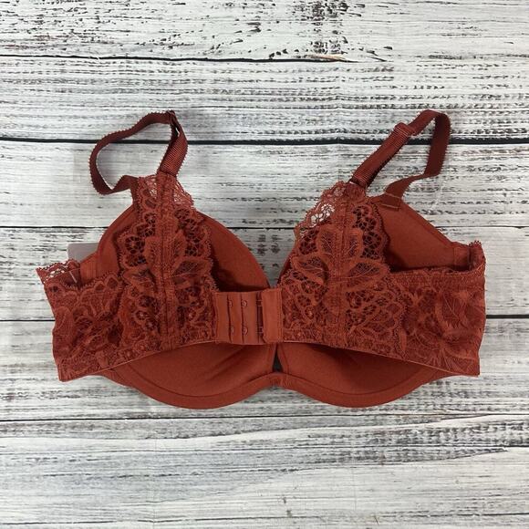 Auden Underwire Bra size 32D Orange Lace Plunge Coverage Lightly Lined T Shirt - Picture 5 of 8
